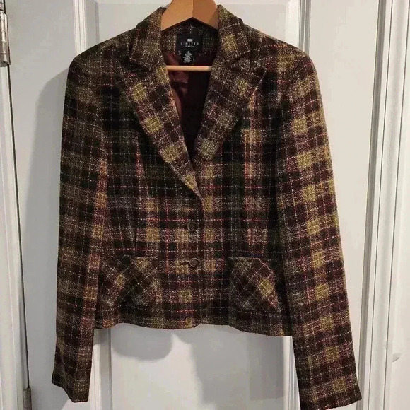 The Limited vintage Tweed Blazer Jacket Career Wear Brown Green Fitted Size S - Picture 1 of 6